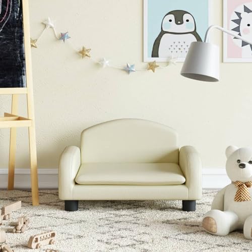 Gecheer Sillón Infantil Sofa Bebe para Niños,Silla para Dormir Sofá Tapizado para Bebé Sillón Butacas pequeñas Sofá Cama para Niños de Cuero sintético Crema 50x40x30 cm 15#