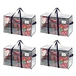 VENO 4 Pack Moving Bags and Large Christmas Storage Bins with lids. Alternative to Moving Boxes, Packing Supplies for College. Extra Large Heavy Duty Totes for Packaging (Clear, 4 Pack)
