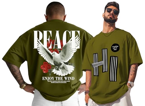 Image of AUSK Mens Loose Fit Oversized Printed Cotton T-Shirts Half Sleeve Drop Shoulder Men Tshirt