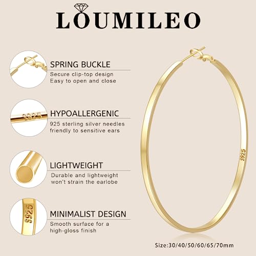 LOUMILEO Sterling Silver Hoop Earrings Large Silver Hoop Earrings for Women Lightweight Big Hoops Earring Hypoallergenic Thin Hoops Earring for Women 30/40/50/60/65/70MM4