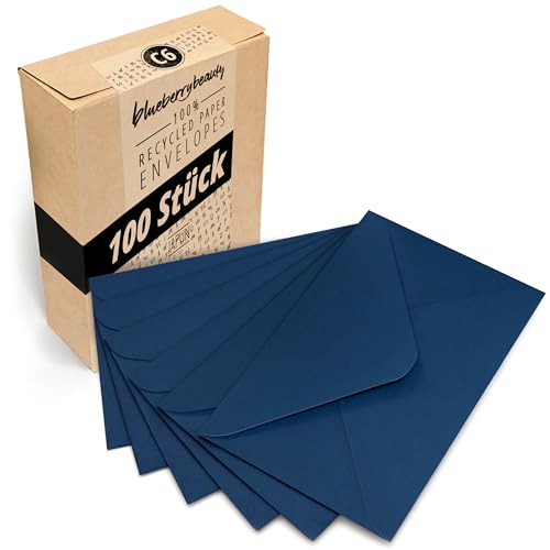 Japun – Briefumschläge (100 Stück) aus Papier, Kuvert, Umschlag ohne Fenster - DIN C6-162 x 114 mm - blau