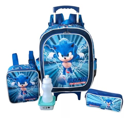 Kit Mochila Escolar Sonic Raio Game Rodinhas Tam G Meninos