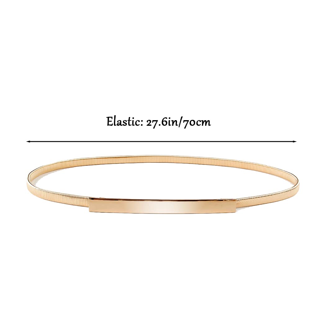 COSYDAYS Metallic Elastic Waist Belt Gold Skinny Metal Waist Chain Dress Belt Stretch Waistband Jewelry for Women and Girls (Gold)