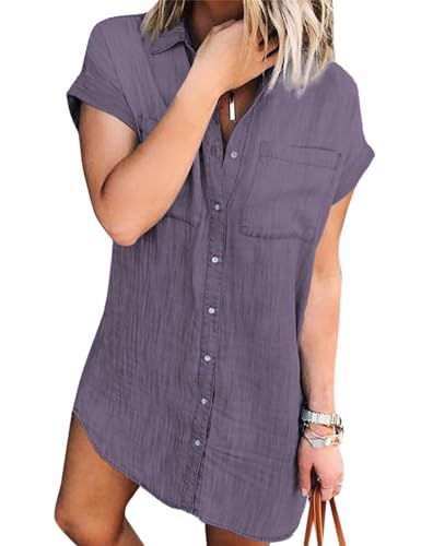 Zilcremo Jeanskleid Damen Sommer Kurzarm...