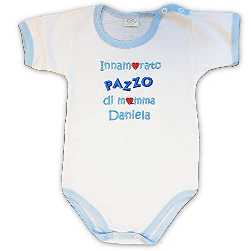 Zigozago - Body Neonato Manica Corta in Cotone Elasticizzato | Fatto a Mano in Italia con Ricamo 