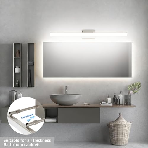 Image of Aipsun 40 inch Modern Brushed Nickel Vanity Light Adjustable LED Bathroom Light Fixtures Over Mirror Rotatable Vanity Lighting 5500K