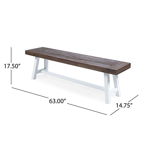 Cytheria Indoor Farmhouse Dark Brown Sandblast Finish Acacia Wood Dining Bench With White Rustic Metal Finish Frame #TOP2