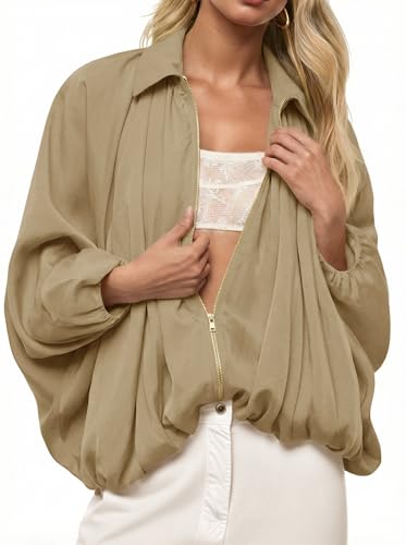 Blouson bomber col à revers et manches chauve-souris zippé Tankaneo