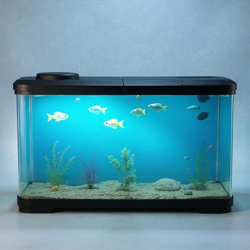 PortoAlegre Set completo per acquario, rettangolare, per acquario, con copertura LED, decorazione in acrilico, per pesci...
