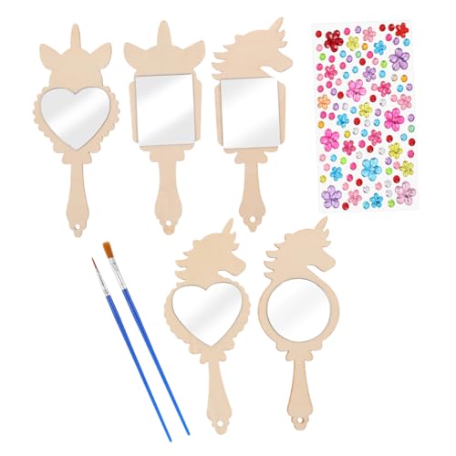 Healeved 1Set Wooden Mirror Craft for DIY Painting Safe Unfinished Handheld Princess Mirror for Creative Activities for Group Fun and Birthday Celebrations