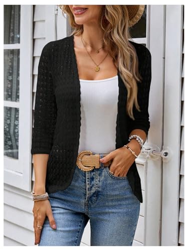 GORGLITTER Women's Open Front Knit Cardigan 3/4 Sleeve Lightweight Office Business Dressy Sweater Jacket Outerwear4
