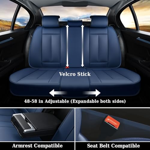 Image of Coverado Car Seat Covers Full Set, Seat Covers for Cars, Car Seat Covers Front Seats and Back Car Seat Protector Waterproof, Leather Car Seat Cushion Universal Fit for Most Cars Blue