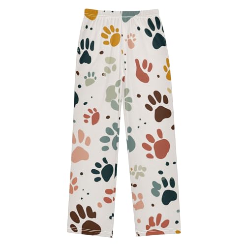 Cat Paw Print Boys Long Pants Soft Trousers Elastic Waist Kids Lounge Bottoms with Pockets S-XL