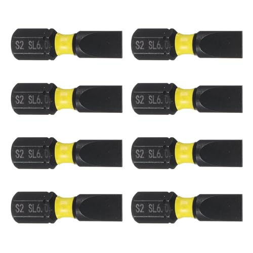 TA-VIGOR 8pcs SL6 Slotted Screwdriver Bits, 1/4" Hex Shank 25mm/1" Length Magnetic Flat Head Hex Bits, S2 Steel Hex Screwdriver Bit for Furniture Assembly DIY Repair