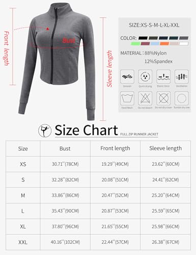 Gihuo Jaqueta feminina atlética de treino leve com zíper e orifícios para o polegar, Cinza-escuro, P