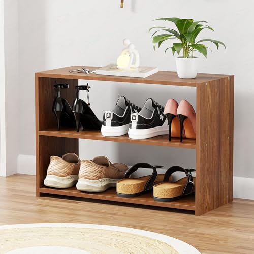 Lukzer 3 Tier Wooden Shoe Rack for Home | Engineered Wood Shoe Stand | SR-004/Oak Brown | Multipurpose Storage Rack & Showcase for Office, Entryway, Bedroom & Kitchen | Footwear Organizer Shelf