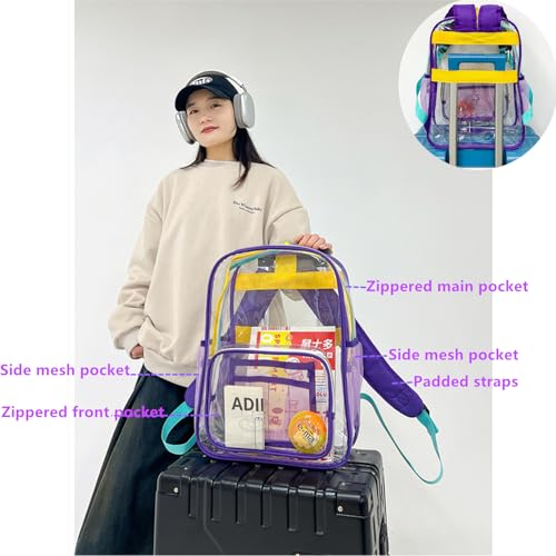 clear backpack Heavy Duty PVC Transparent Bookbag Stadium Events Approved with Reinforced Strap for Security (pink)4