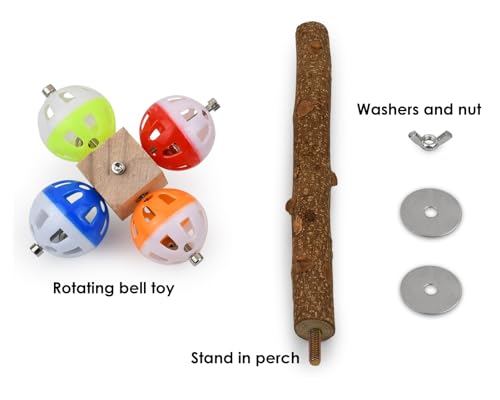 Image of DS. DISTINCTIVE STYLE Bird Perch Stand Toy with Rotatable Balls, Wooden Perch for Bird Cage, Suitable for Green Cheeked Conure, Budgie, and Pineapple Conure, Colourful