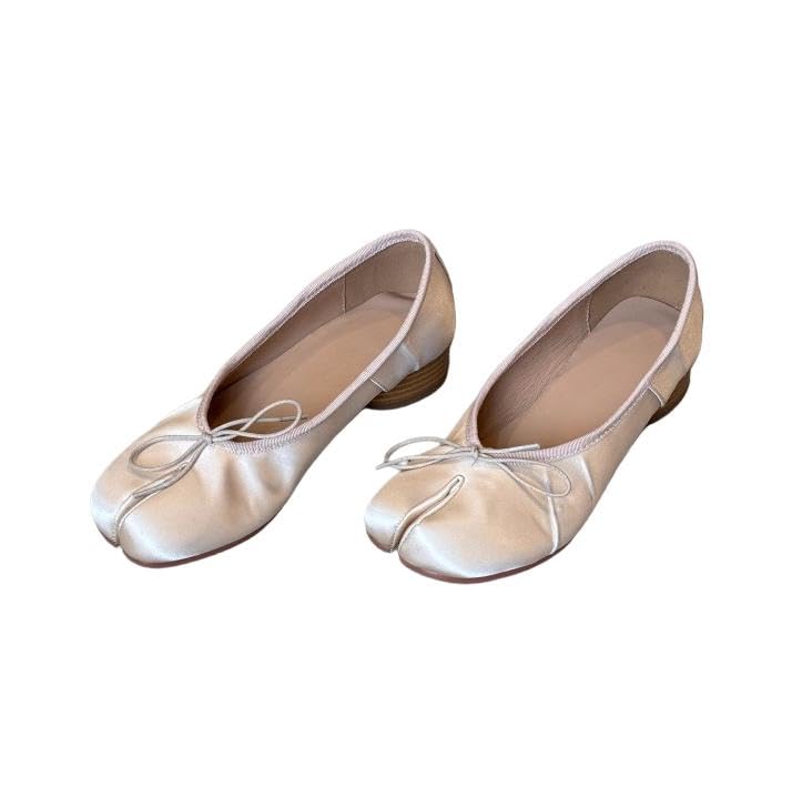 Women Tabi Ballet Flats Bow Split Toe Dress Shoes Japanese Mules Slip On Comfortable Shoe Fashion Loafers