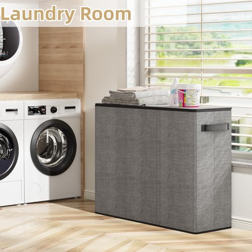 180L Laundry Hamper 3 Section, Large Laundry Hamper with Lid, Dirty Clothes Hampers with Handles, Laundry Basket Organizer for Laundry, Bedroom, Bathroom, Laundry Sorter Baskets, Grey - Image 3