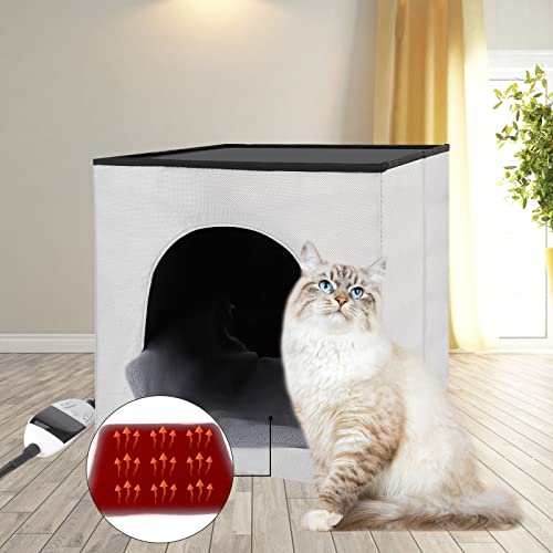 Quearn Heated Cat House, Heating Cat Houses For Indoor Outdoor Kitty With Heating Pad, Foldable Heated Kitty House Cat Shelter For Your Pet To Stay Warm And Cozy #TOP7