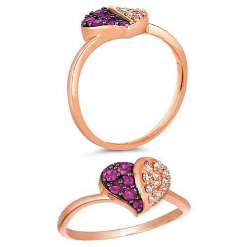 1/3 Carat Diamond and Red Ruby Heart Ring for Women in 14k White or Rose Gold cttw Promise Anniversary Ring Size 5 to 10 by LeVian