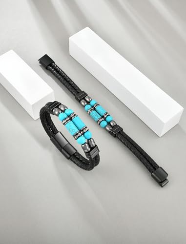 Turquoise Bracelet for Men Leather Men Bracelet 230mm/9.1in2