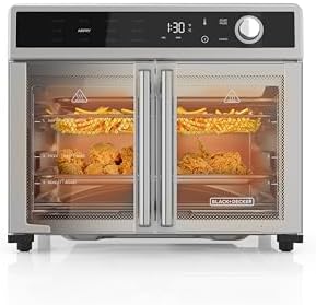 DECKER Crisp 'N Bake Air Fryer Toaster Oven Combo, 12 in 1 Countertop Convection Oven Cooks Food Fast, Fits a Whole Pizza or 6 Toast Slices, French Doors with Stainless Steel Finish