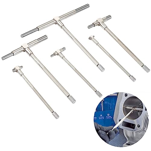 Set of 6 Telescopic T-Bore Hole Gauges, Precision Measurement Range 5/16’’ - 6’’, with Storage Pouch Included