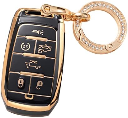 Smart Key Fob Cover Case with Keychain Compatible with 2019-2022 Dodge RAM 1500 2500 Key Holder (6 Buttons, Black)