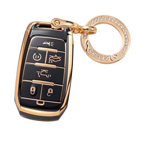 Smart Key Fob Cover Case With Keychain Compatible With 2019-2022 Dodge Ram 1500 2500 Key Holder (6 Buttons, Black) #TOP3