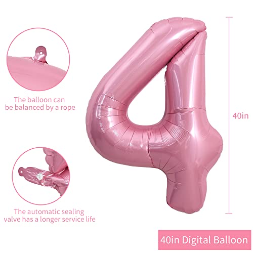 Image of TONIFUL 40 Inch Light Pink Large Numbers Balloons 0-9, Number 4 Digital 4 Helium Balloons, Pink Foil Mylar Big Number Pastel Balloons for Birthday Party Anniversary Supplies Decorations