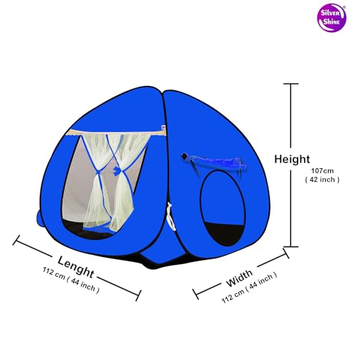 Image of SILVER SHINE Foldable Kids Play Tent House | Fun & Spacious Pop-Up Playhouse for Boys & Girls (Up to 10 Years) | Multi-Purpose Indoor & Outdoor Tent with Mosquito Net | Delightful Patterns - Dark Blue