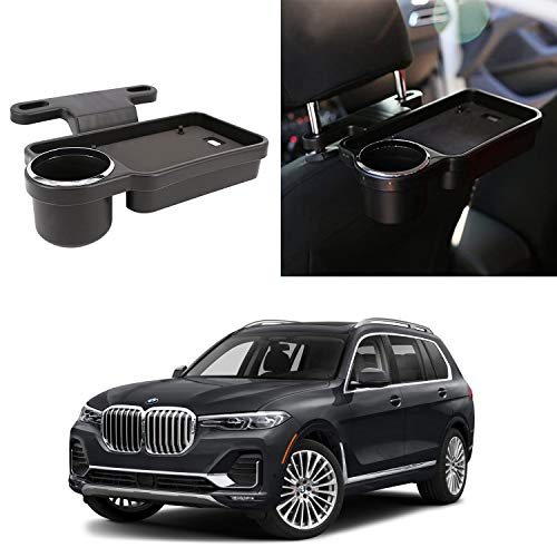 Image of Oshotto (FT-04) Foldable Car Auto Headrest Rear Back Seat Table Drink Food Cup Tray Holder Compatible with BMW X7 - Black