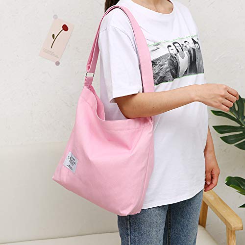 Covelin Women's Retro Large Size Canvas Shoulder Bag Hobo Crossbody Handbag Casual Tote Pink New