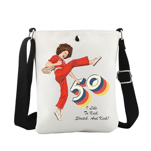 WCGXKO Sally O'M Inspired Crossbody Bag I'm 50 and I like to Kick 50th Birthday Gift Saturday TV Show Inspired Gift