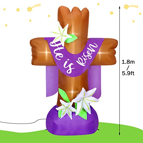 Easter Inflatables Outdoor Decorations With Built In Led Lights 5.9 Ft Easter He Is Risen Cross Inflatable Yard Decorations Blow Up For Indoor Outdoor Holiday Yard Garden Lawn Party Decorations Props #TOP1