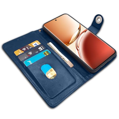 Image of Pikkme Flip Cover Leather Finish | Inside TPU with Card Pockets | Wallet Stand and Shock Proof | Complete Protection Button Flip Case for Oppo F27 5G (Blue)