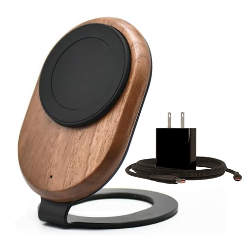ARK Uno - Solid Wood MagSafe Stand Magnetic Wireless Charging Station w/Adapter & USB to USB C15W...