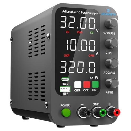 Jesverty DC Power Supply Variable, 0-32V 0-10A Switching Bench Power Supply with Intelligent Charging Mode, 20W USB & Type-C Quick-Charge, Encoder Knob, Output Switch, 4-Digit LED Display - SPS-3010C