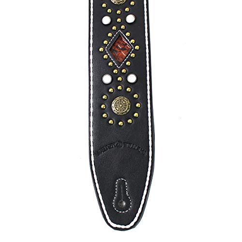 Walker And Williams GTR-20-WHT Sedona Sangle rembourrée avec rivets et rivets Noir - Les Beatles, Paul McCartney, John Lennon, RIngo Starr, George Harrison Walker And Williams GTR-20-WHT Sedona Sangle rembourrée avec rivets et rivets Noir – Image 7