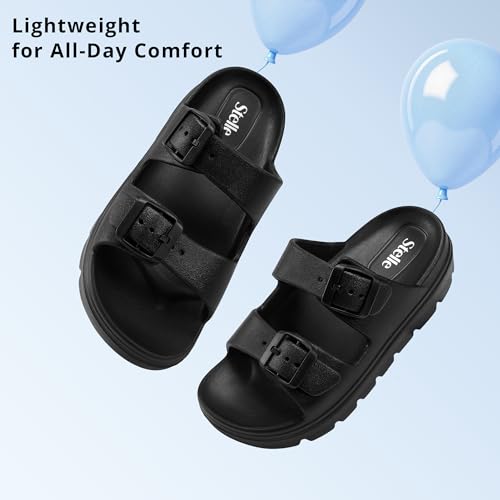 Image of Stelle Girls Double Buckle Slide Sandals Boy Slippers | Kids Summer Shoes,Shower,Beach,Pool,Slip on Clouds,Waterproof,Easy to clean