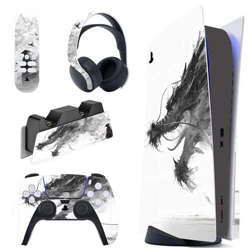 PlayVital Skin für ps5 Konsole Regular Edition Aufkleber Vinyl-Skin Stickers Schutzfolie Folie für PS5 Konsole Controller Ladestation Headset Medienfernbedienung-Nebelgeborener Drache