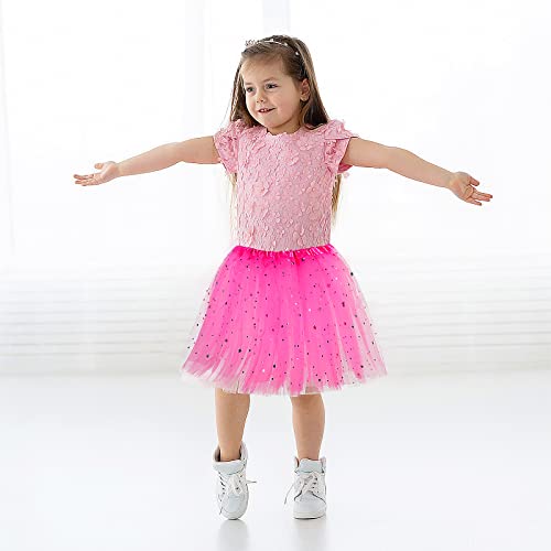 Molain Layered Tutu Skirt Dresses Toddler Dress Fancy Costume Tie Dye Shorts Baby Kids Girls Women Princess Ballet Dance (Dark Pink Star) #TOP2