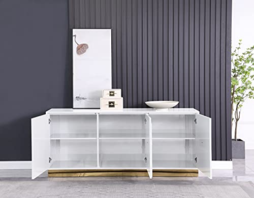 Best Master Furniture Thaddeus High Gloss Lacquer Sideboard/Buffet With Gold-Plated Accents, White #TOP1