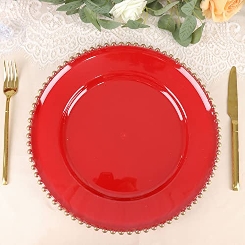 Efavormart 6 Pack 12" Red Clear Acrylic Round Charger Plates With Beaded Rim Dinner Charger Plates #TOP7