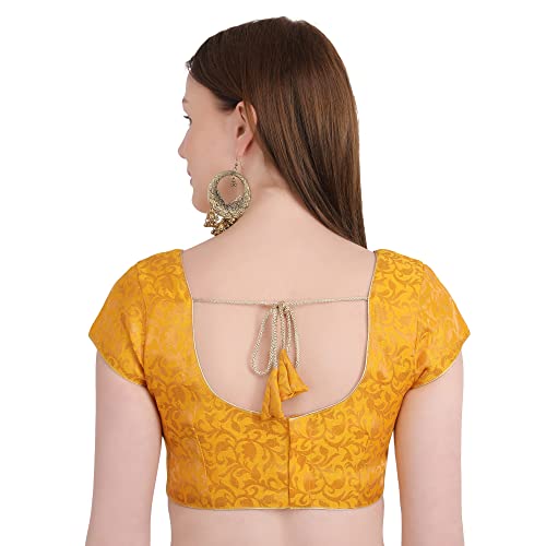 Image of Women's Short Sleeve Brocade (Chanderi) Readymade Stitched Saree Blouse Ready to Wear Half Sleeves Ladies Blouse