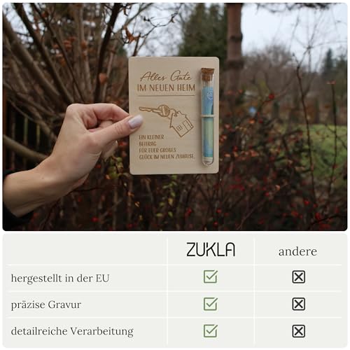 ZUKLA Verpackung für Geldgeschenke - 13 x 10 cm - mit Reagenzglas - Geschenke für Einzug - Einweihungsgeschenk Haus - Einzugsgeschenke Wohnung