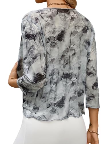 Image of Aiboria Womens 3 /4 Sleeve Shrug Sheer Mesh Bolero Tie Front Cropped Cardigan S-XXL