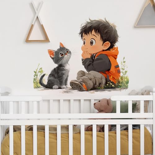 Vinilo Decorativo Acuarela Niño y Gato Achang miniatura 5